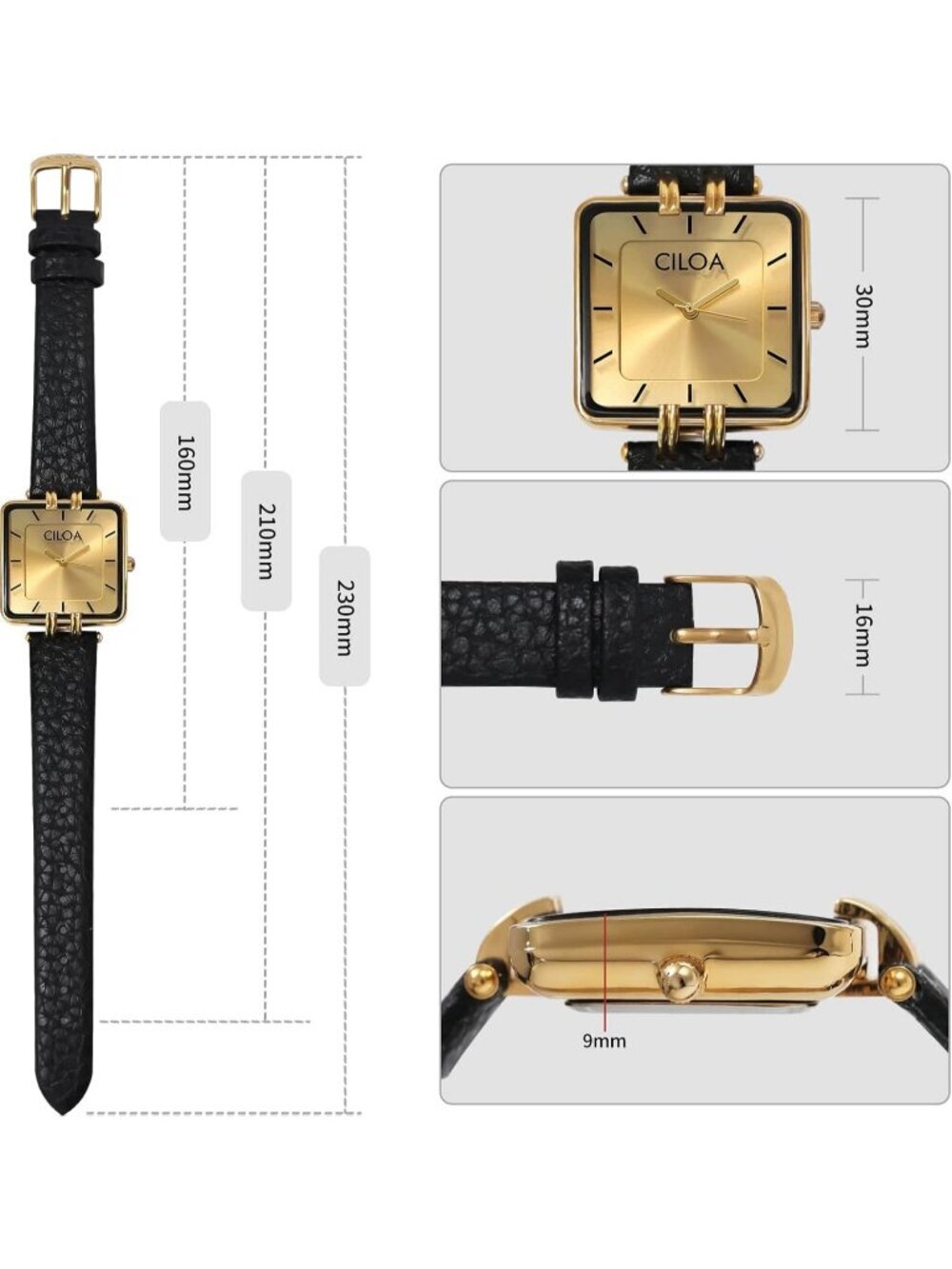 Women's Gold Leather Strap Classic Casual Fashion Square Dial Cute Wrist Watch - Picture 4 of 7